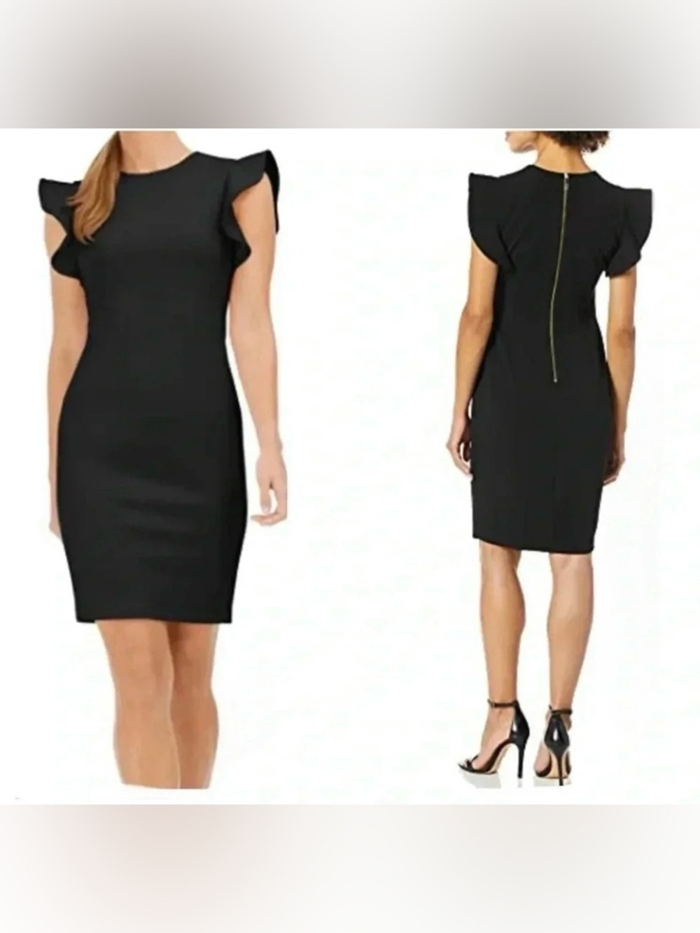 Calvin Klein Navy Blue Ruffle Sheath Dress Size 6